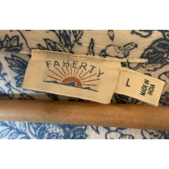 Faherty Island Dress Button Front Tie Waist Blue Cream Floral Large L - Picture 3 of 5